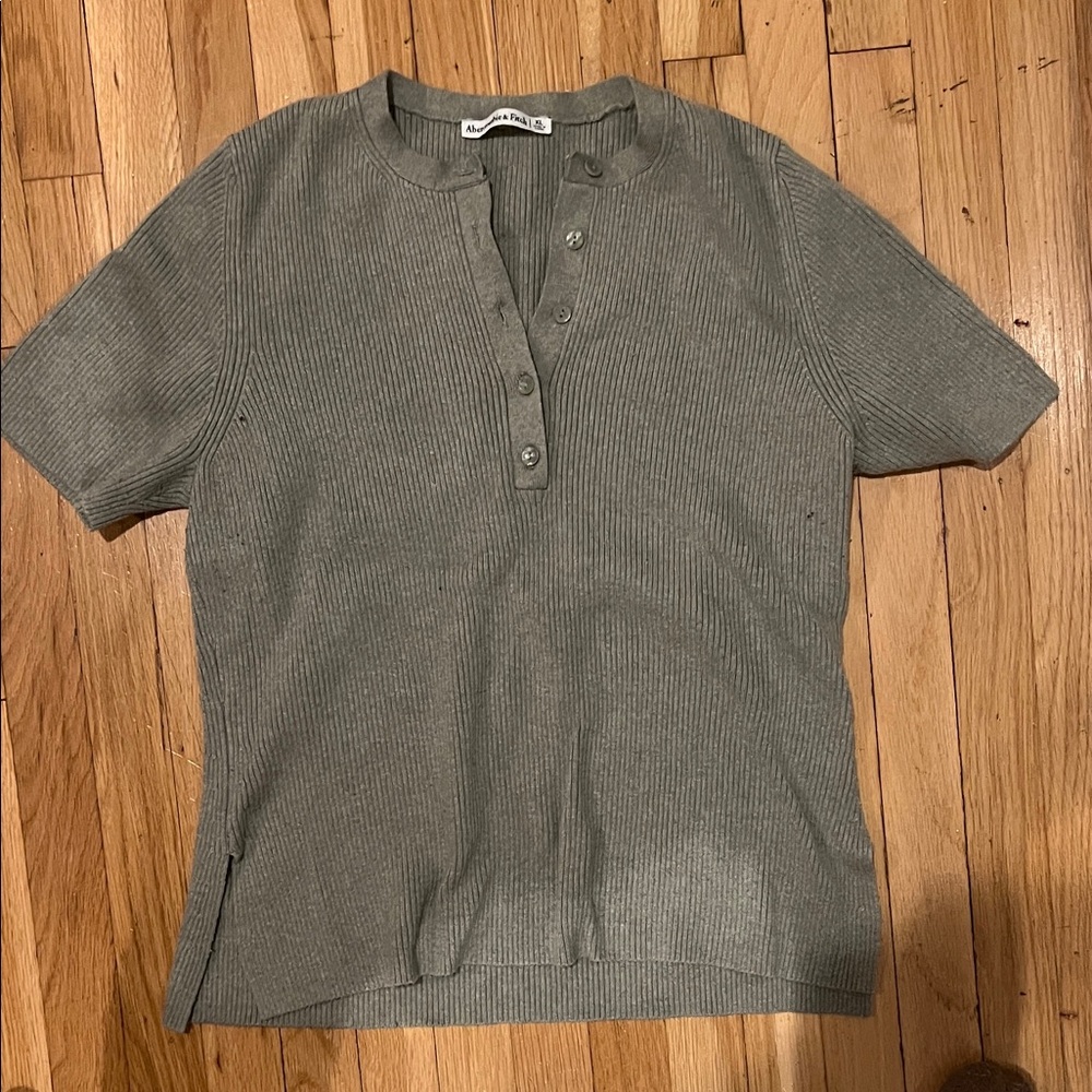 Abercrombie & Fitch Charcoal Ribbed Short Sleeve Top